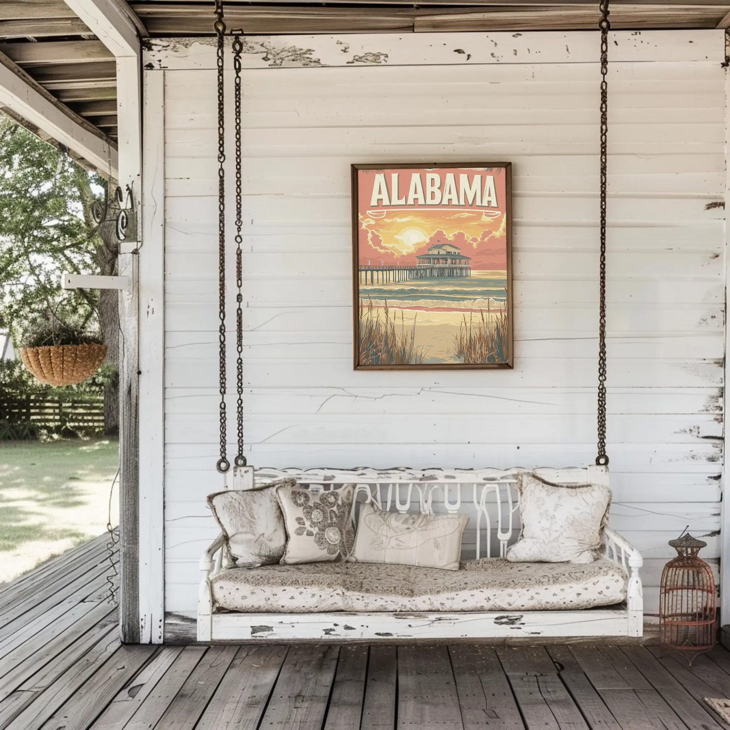 Alabama Pier at Sunset Vintage Travel Poster