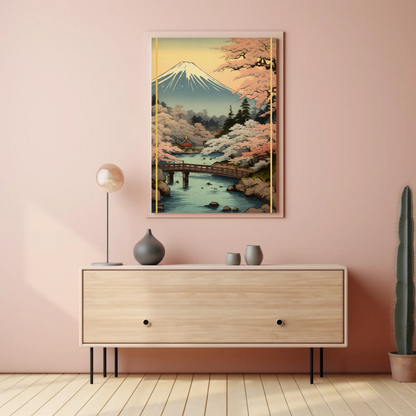 Mount Fuji Cherry Blossoms Spring Japan Vintage Travel Poster