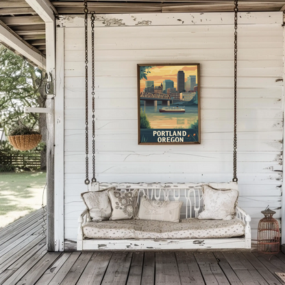Portland Oregon Sunset Vintage Poster