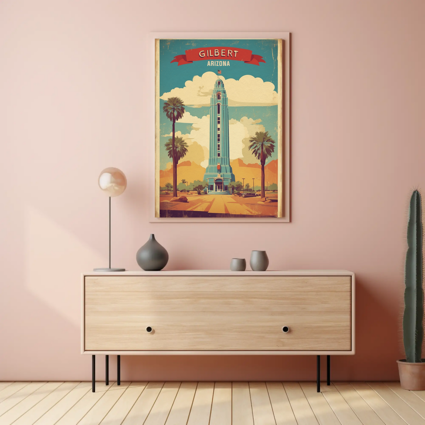 Gilbert Arizona Blue Tower Palm Desert Vintage Travel Poster