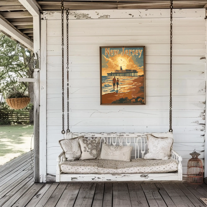 New Jersey Vintage Poster - Sunset at the Pier