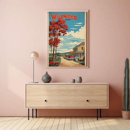 Wildwood Missouri Rustic Village Drive Vintage Travel Poster