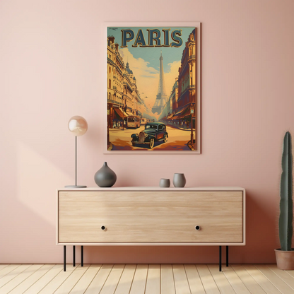 Classic Parisian Avenue Eiffel Backdrop Vintage Travel Poster