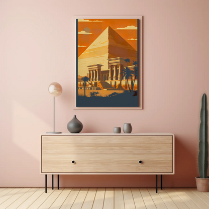 Egypt Pyramid Temple Palm Sunset Vintage Travel Poster