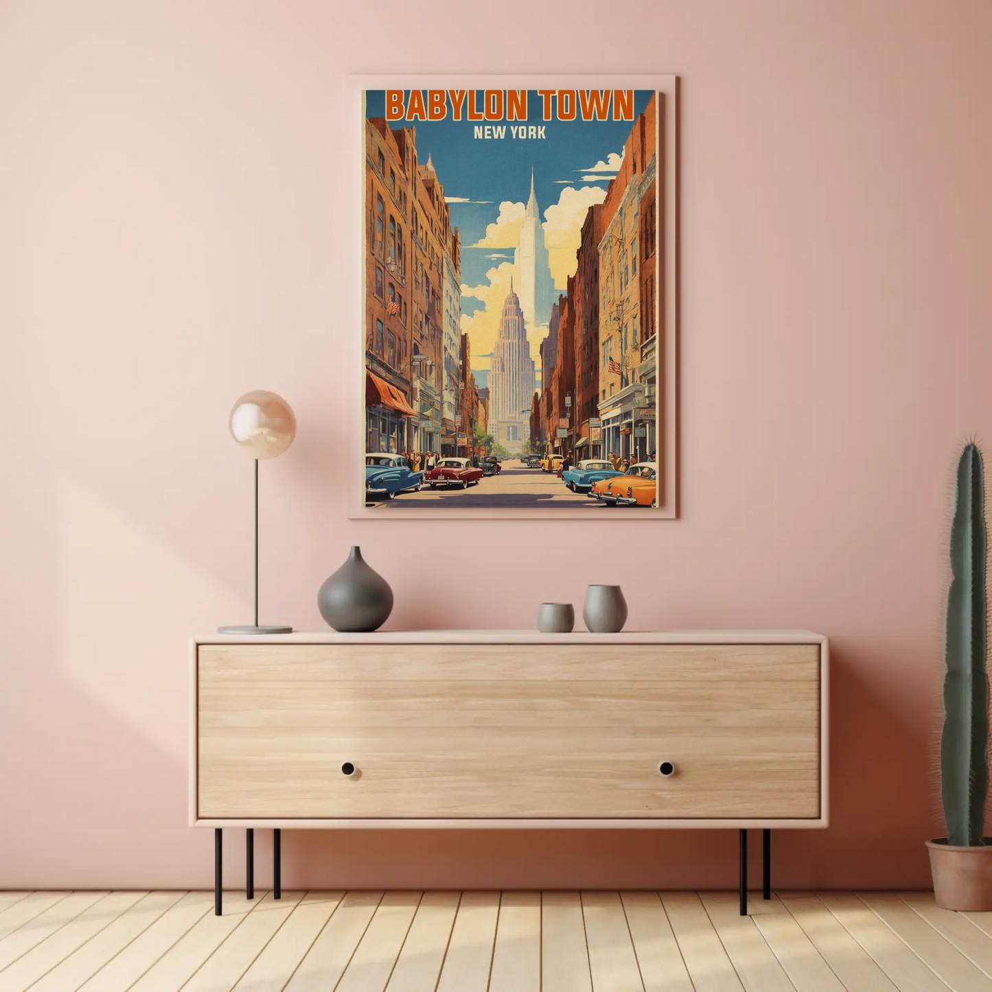 Babylon Town New York Street Scene Vintage Travel Poster