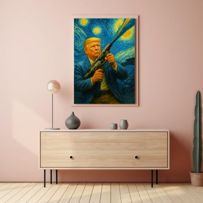 Donald Trump Starry Night Blaster Futuristic Action Vintage Travel Poster