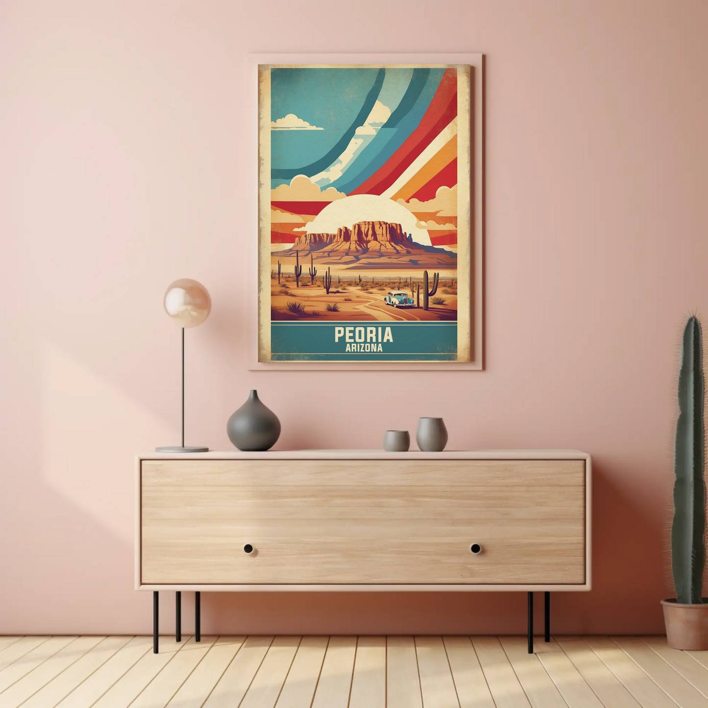 Peoria Arizona Desert Drive Vintage Travel Poster