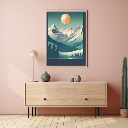 Alpine Summit Sunrise Explorer Scene Vintage Travel Poster