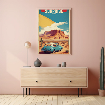 Surprise Arizona Sunset Desert Drive Vintage Travel Poster