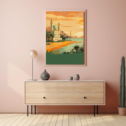 Golden Mosque By The Sunset Vintage Travel Poster