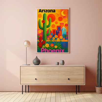Arizona Phoenix Skyline Vintage Travel Poster Art