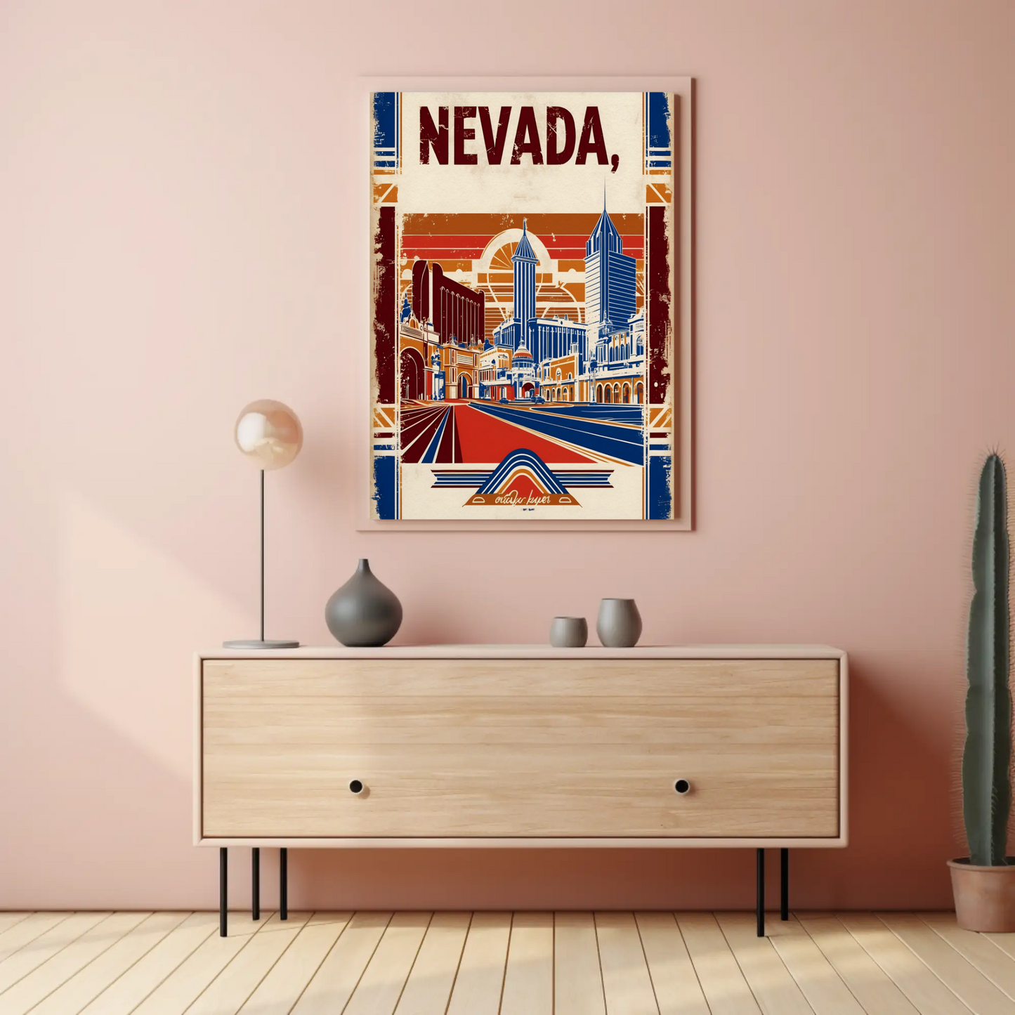 Nevada USA Desert Skyline Retro Vintage Travel Poster