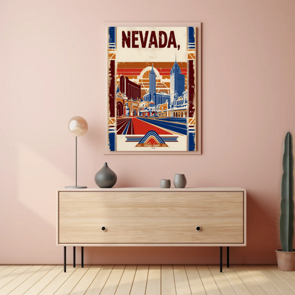 Nevada USA Desert Skyline Retro Vintage Travel Poster