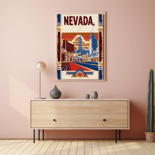 Nevada USA Desert Skyline Retro Vintage Travel Poster