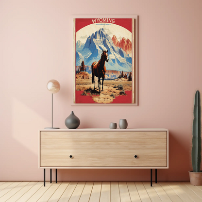 Wyoming Horse Wilderness Mountains Western Vintage Travel Poster