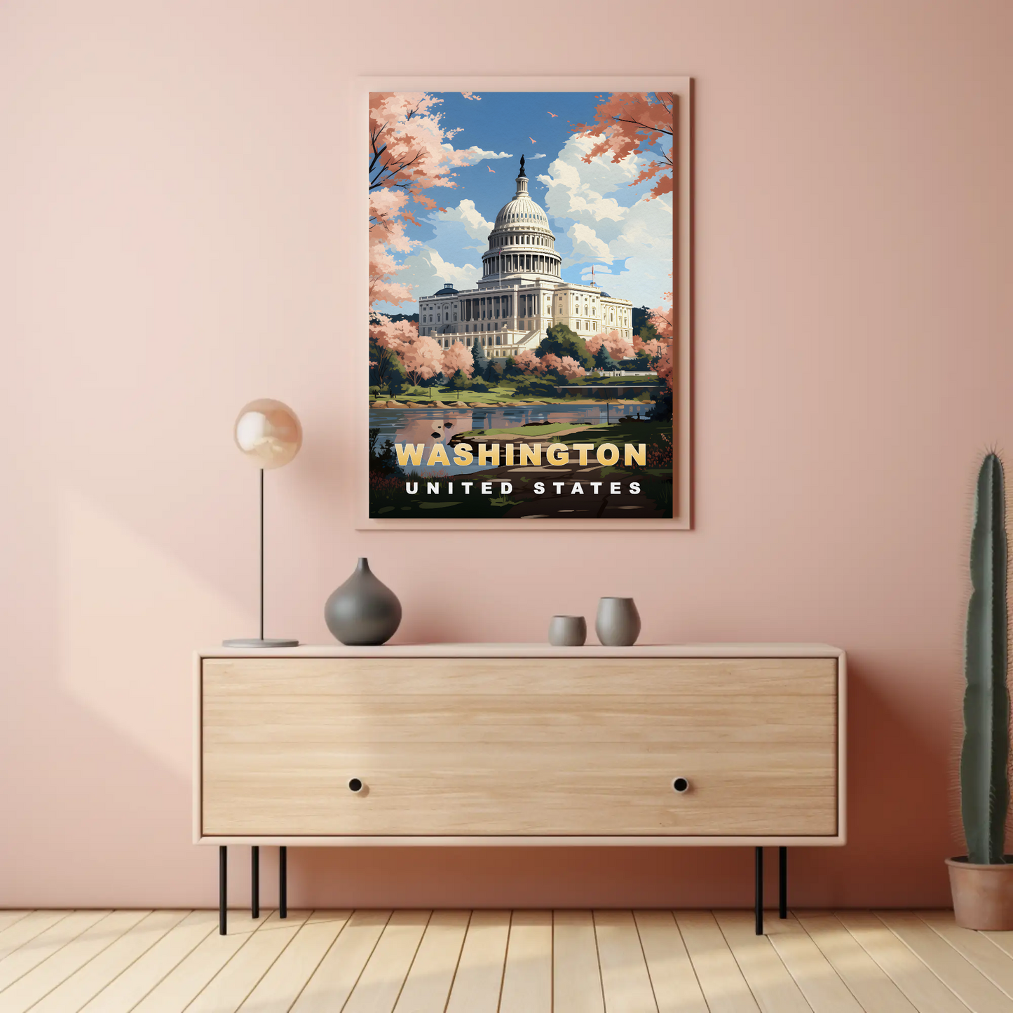 Washington DC United States Capitol Spring Vintage Travel Poster