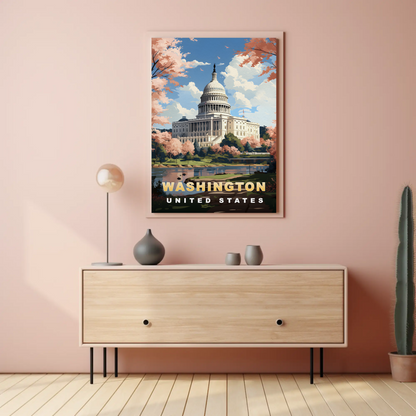 Washington DC United States Capitol Spring Vintage Travel Poster