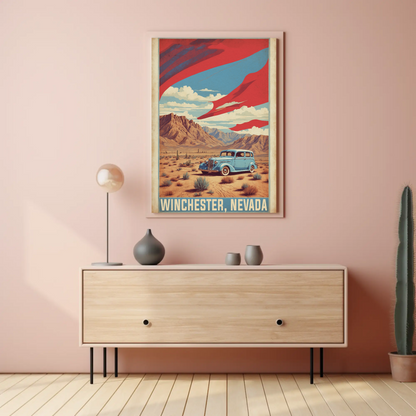 Winchester Nevada Desert Drive Scene Vintage Travel Poster