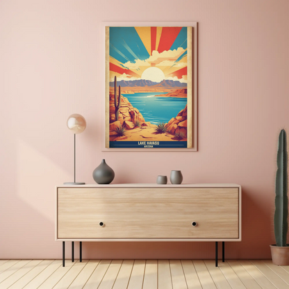Lake Havasu Arizona Sunset Canyon Water View Vintage Travel Poster
