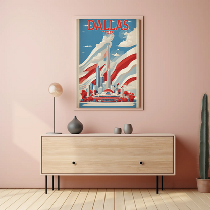 Dallas Texas Skyline Red White Blue Vintage Travel Poster