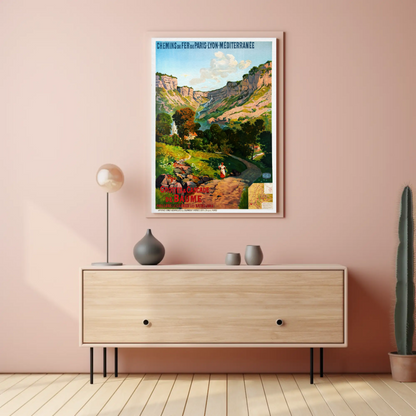 Baume Waterfall Jura France Landscape Vintage Travel Poster