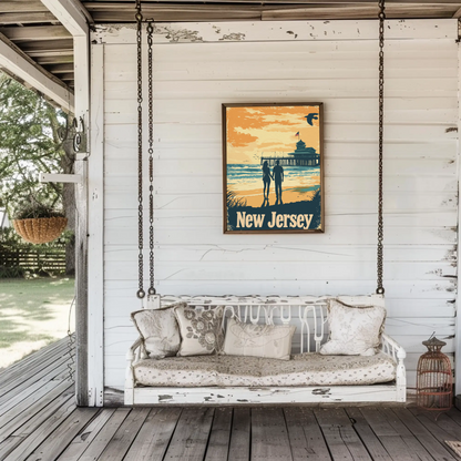 New Jersey Beach Couple Vintage Poster
