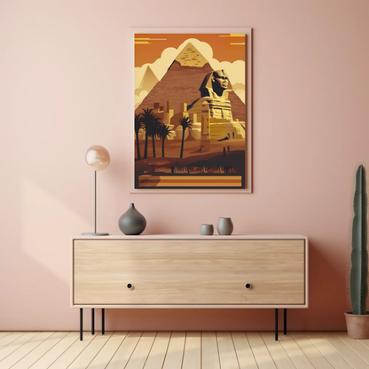 Sphinx Pyramid Desert Sunset View Vintage Travel Poster