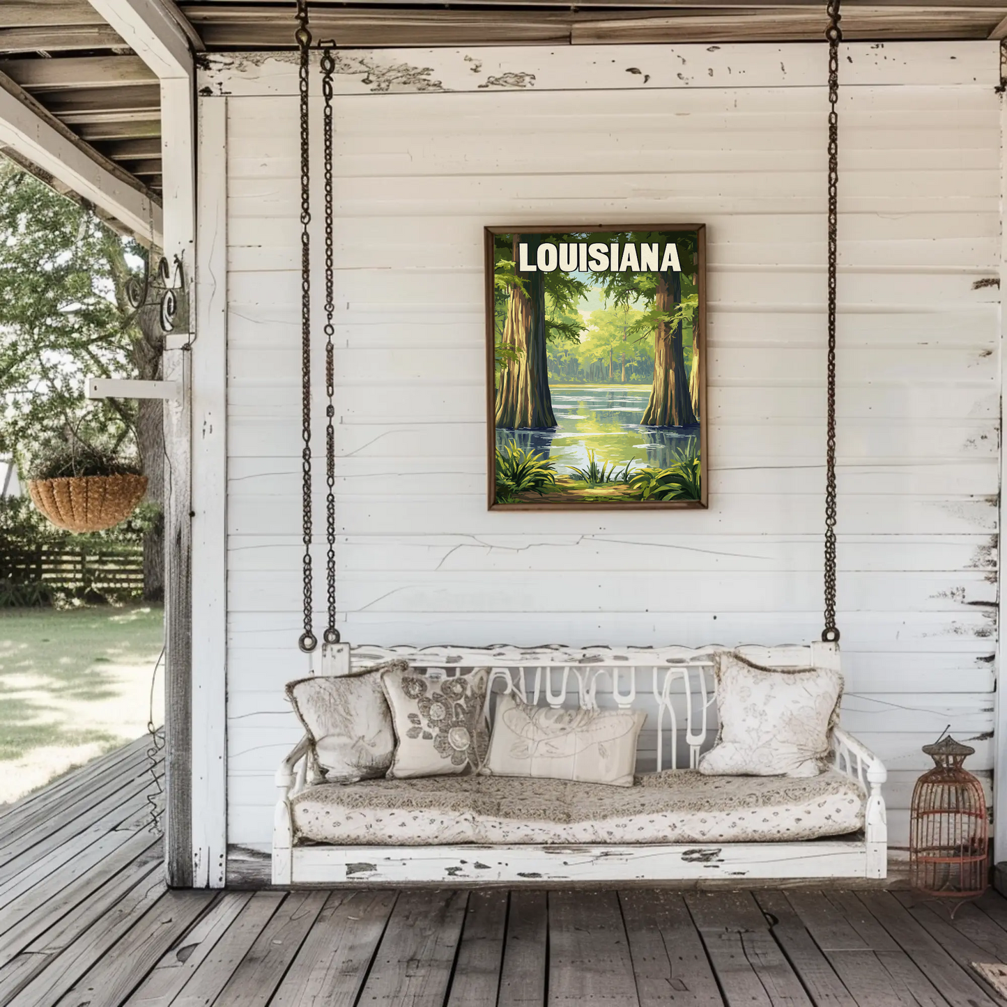 Louisiana - Bayou and Swamp Landscape Vintage Travel Poster