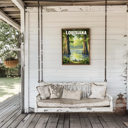 Louisiana - Bayou and Swamp Landscape Vintage Travel Poster