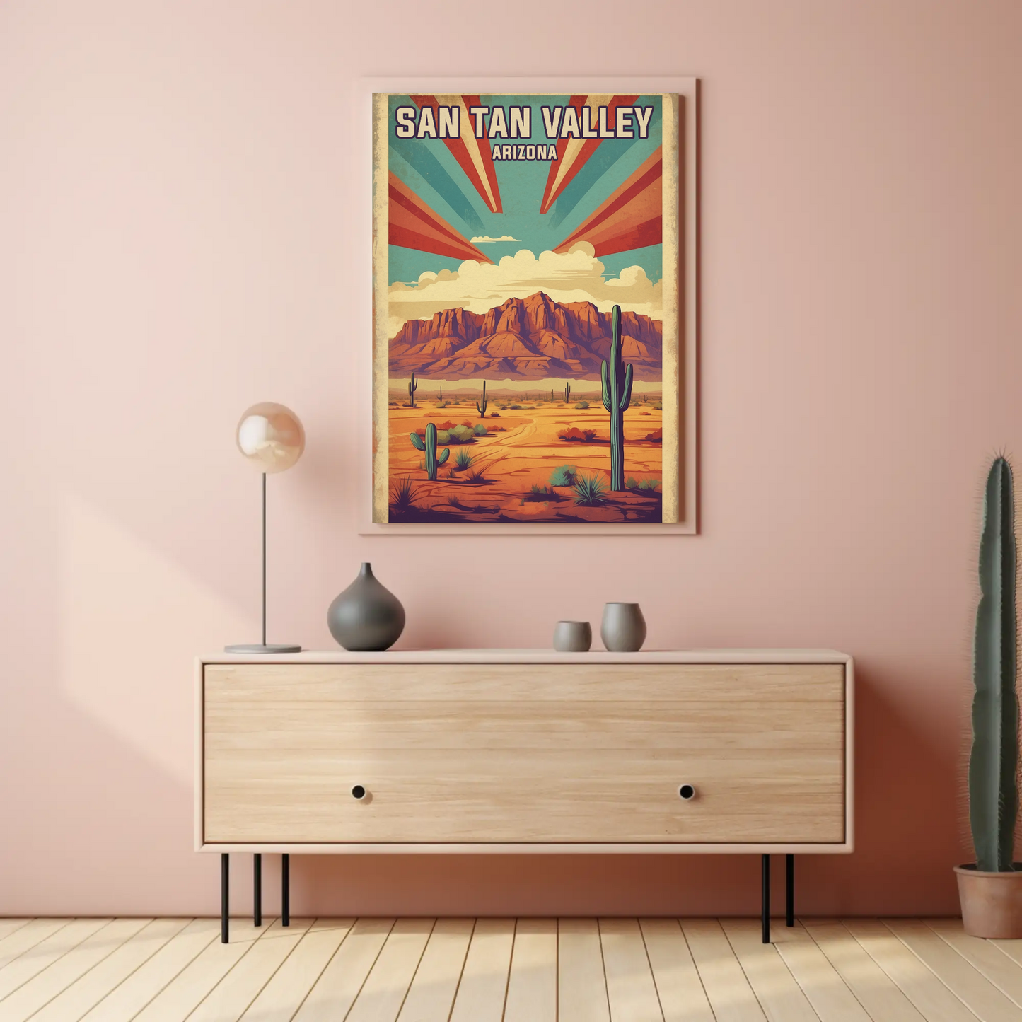 San Tan Valley Arizona Sunset Desert Vintage Travel Poster