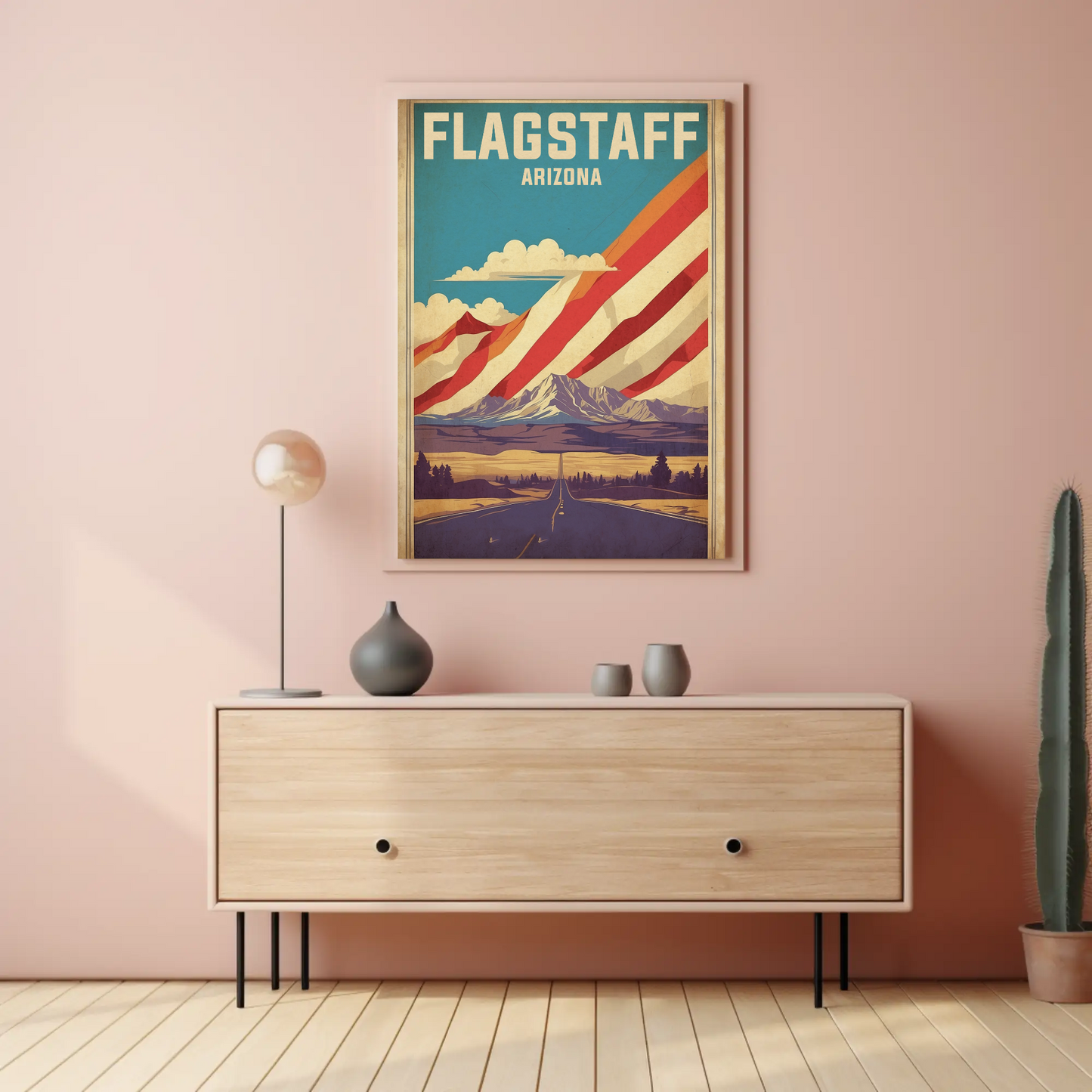 Flagstaff Arizona Mountains Roadscape Vintage Travel Poster