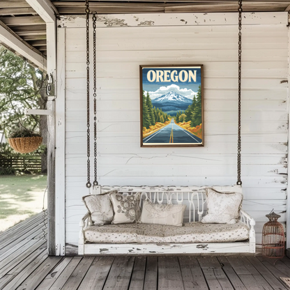 Oregon Vintage Poster - Scenic Mountain Road