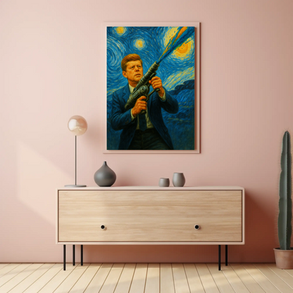 JFK Paints Starry Sky Vintage Travel Poster Remix John F. Kennedy
