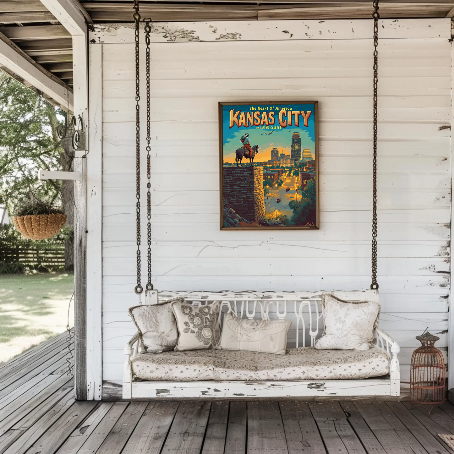 Kansas City The Heart of America Overlook Vintage Travel Poster