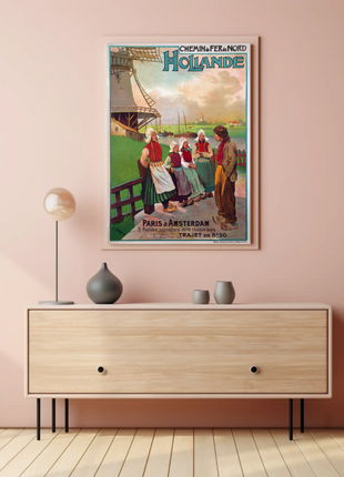 Paris To Amsterdam Windmills Costume Vintage Travel Poster