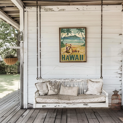 Hawaii Beach Dog Travel Poster