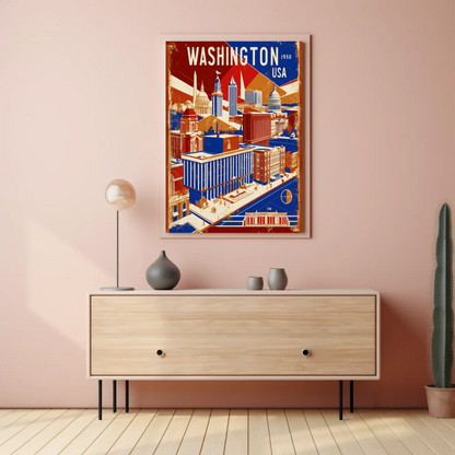 Washington USA 1950s Monument Skyline Travel Poster