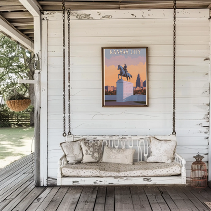 Kansas City Vintage Poster Sunset Statue