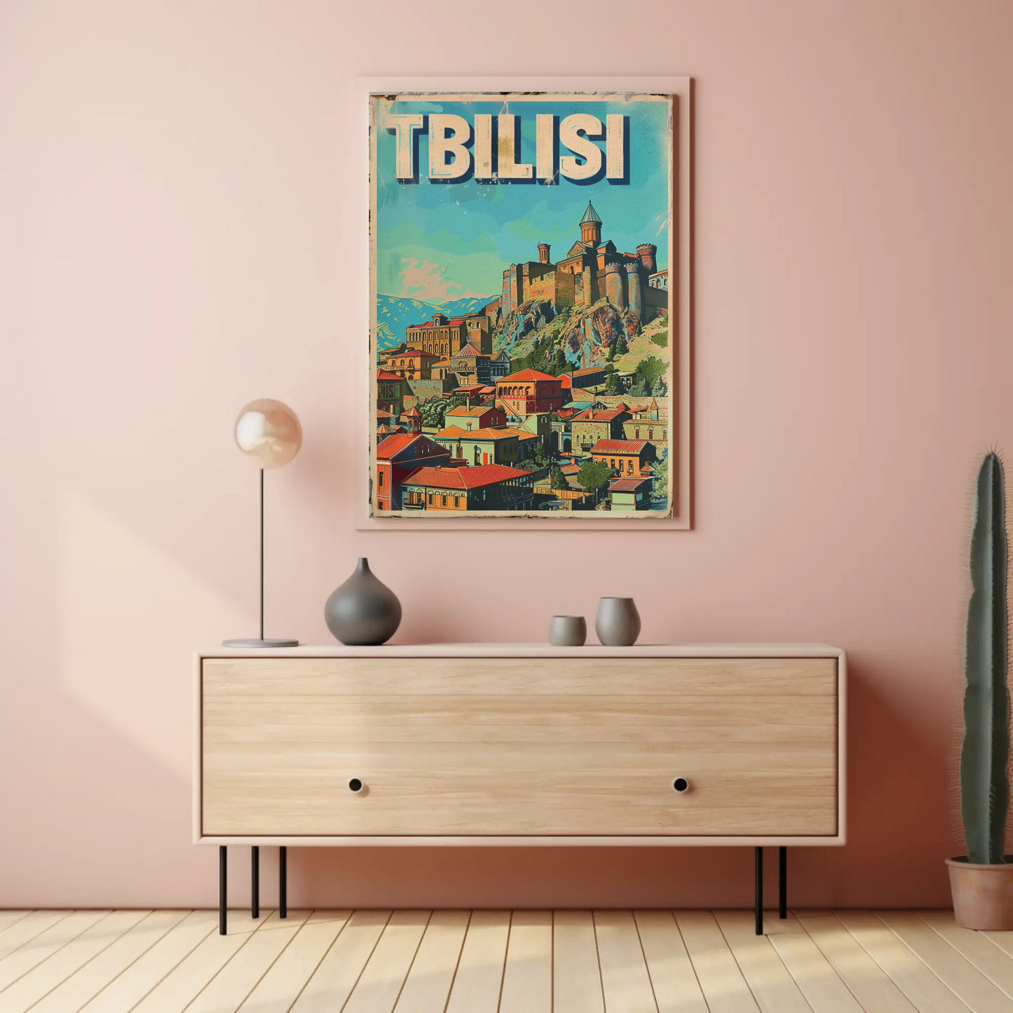 Tbilisi Georgia Fortress Hill Village Vintage Travel Poster