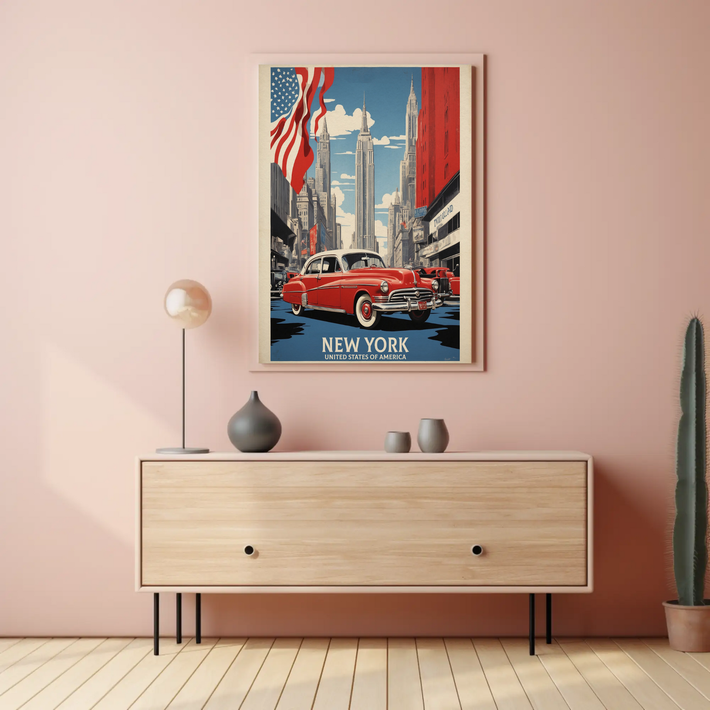 New York American Dream Cars Vintage Travel Poster