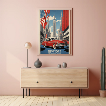 New York American Dream Cars Vintage Travel Poster