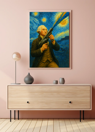 George Washington Painted Starry Cannon Surreal Energy Vintage Travel Poster