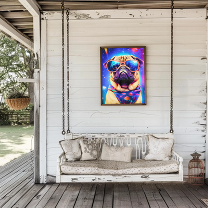 Space Pug Dog Neon Galaxy Glasses Cool Poster Art