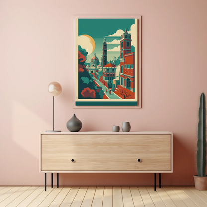 Historic European Architecture Courtyard Walk Vintage Travel Poster