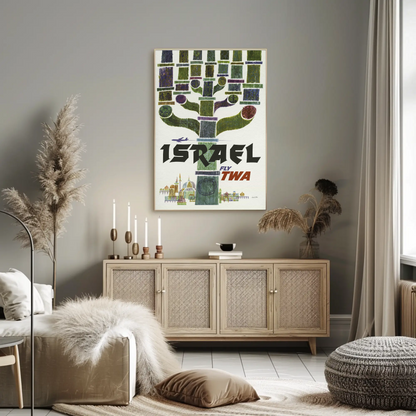 Visit Israel 1960s TWA Vintage Style Airline Travel Poster