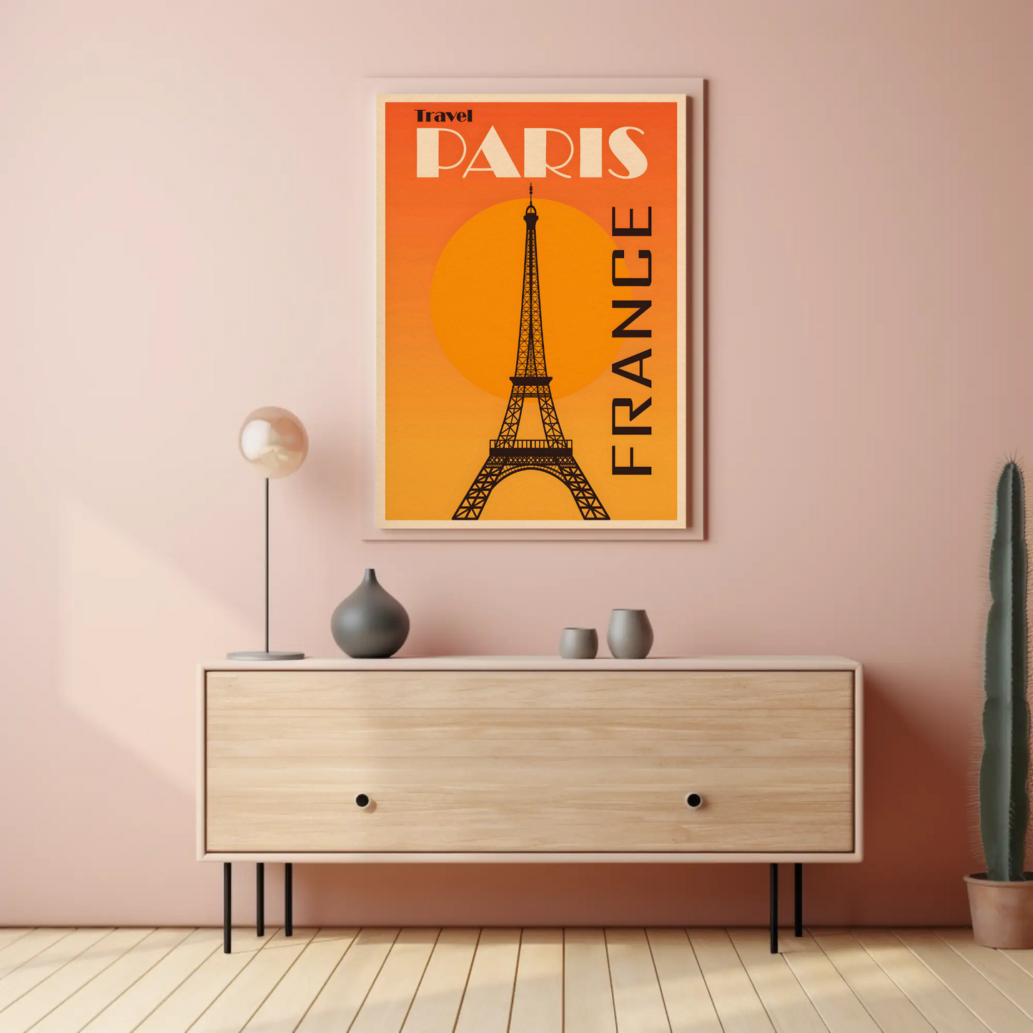Travel Paris France Orange Eiffel Tower Poster