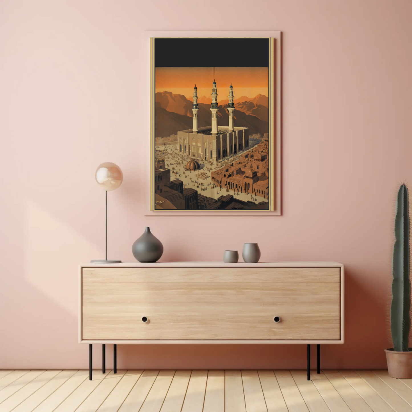 Three Minaret Mosque Mountainside Vintage Travel Poster