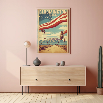 Bloomington Illinois Cityscape Art Print Vintage Travel Poster