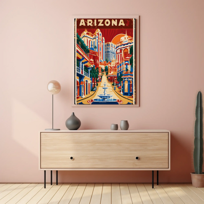 Arizona Bold Hillside Downtown Retro Travel Poster USA