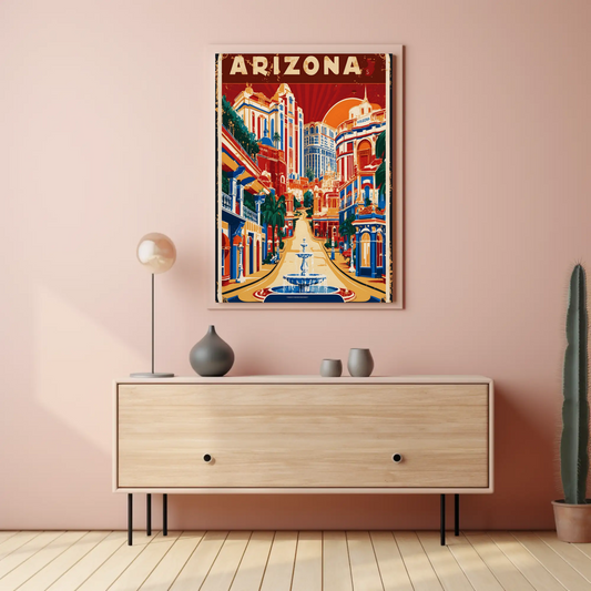 Arizona Bold Hillside Downtown Retro Travel Poster USA
